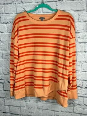 T by Talbots XL Peach Orange Striped Rib Knit Sweatshirt Long Sleeve Casual Top